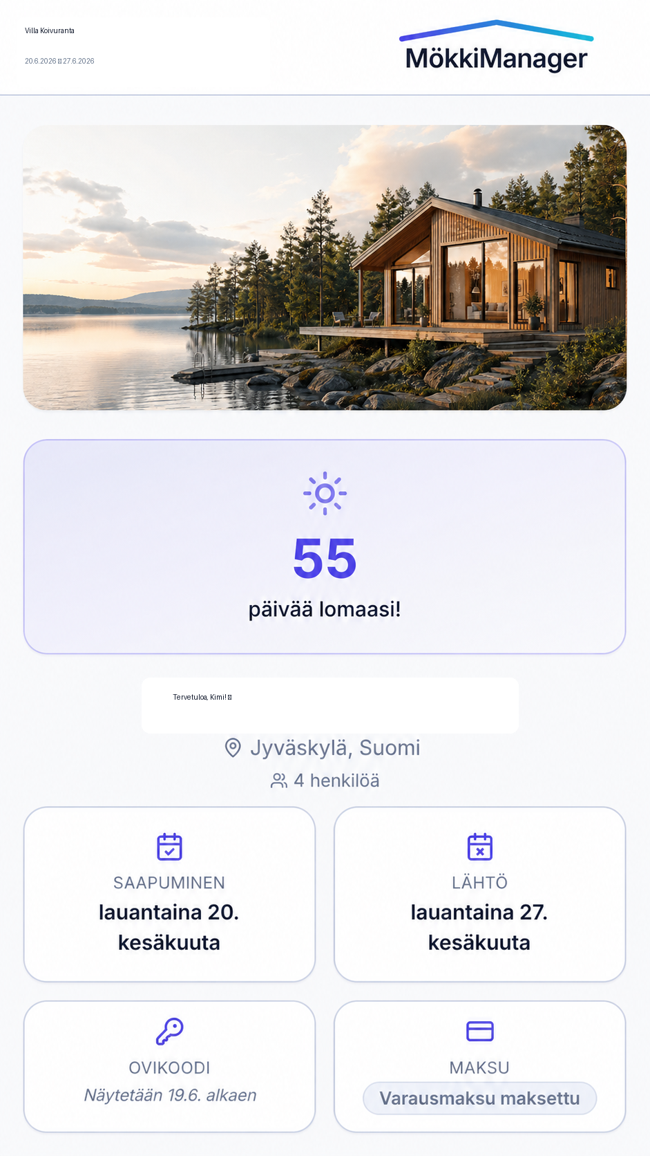 MökkiManager-vierasportaali puhelimen näytöllä