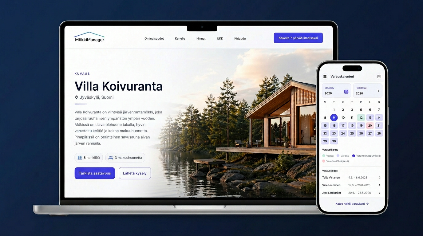 MökkiManager-sovelluksen näkymä